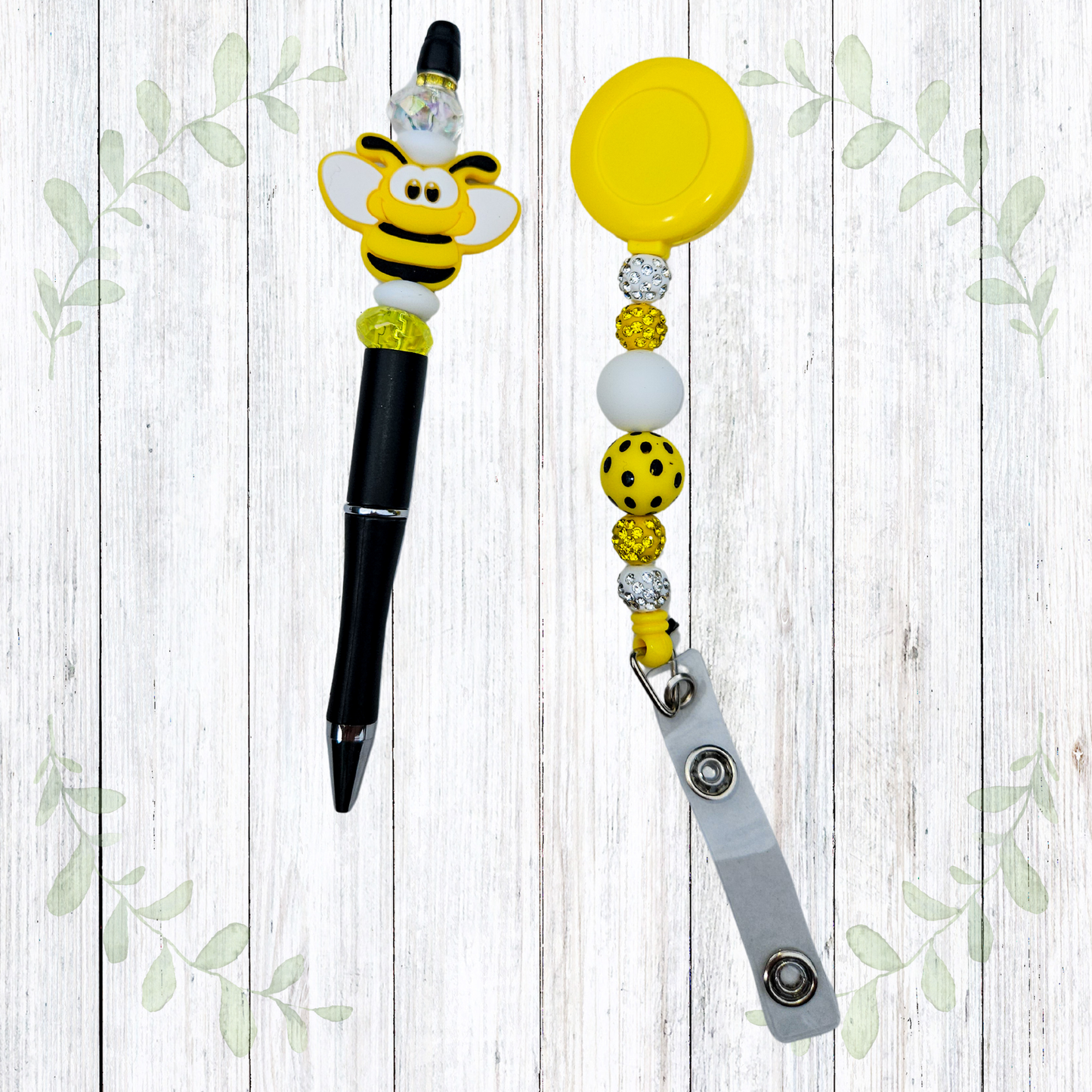 Bumble Bee Beaded Pen & Badge Reel Gift Set