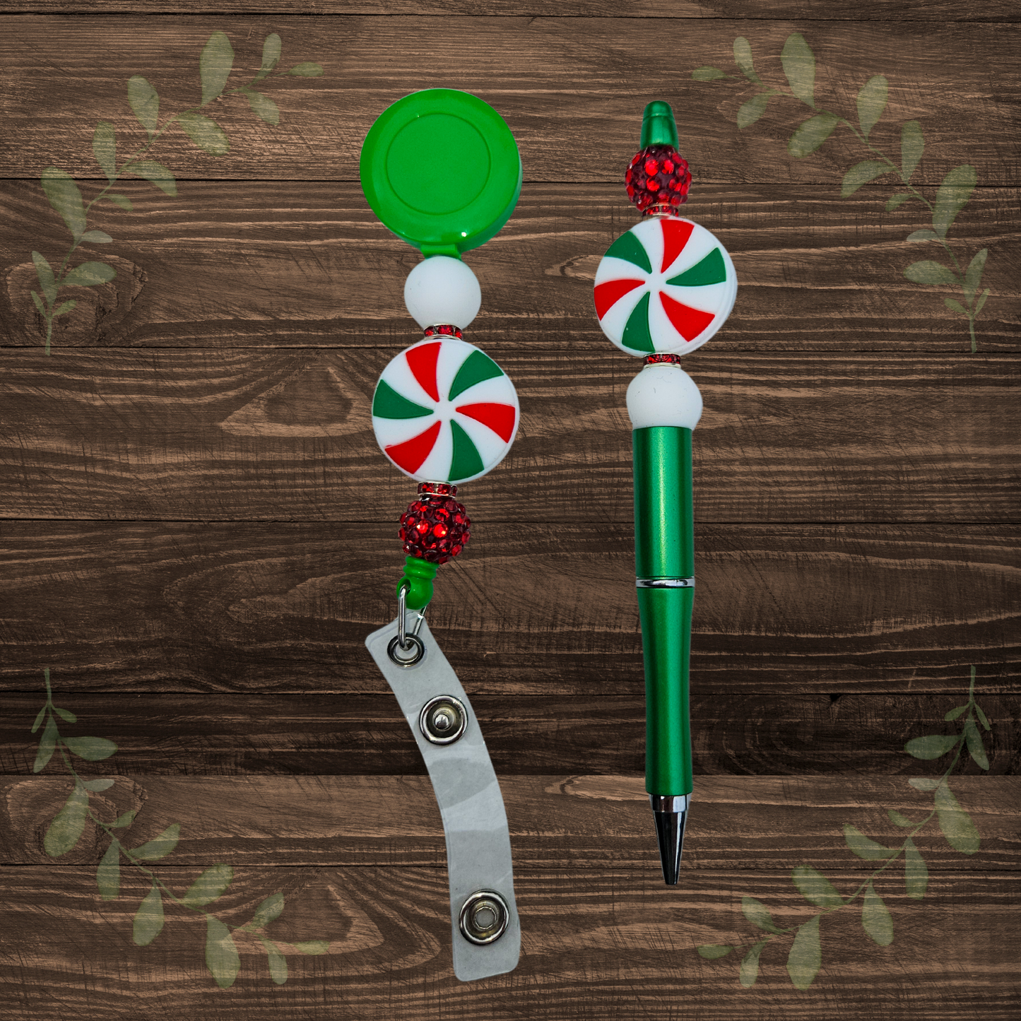 Christmas Candy Beaded Pen & Badge Reel Gift Set